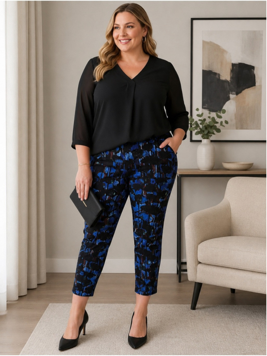 Joseph Ribkoff Pants - Joseph Ribkoff Black & Blue Abstract Ankle Pants Size 20 Stretch Capsule